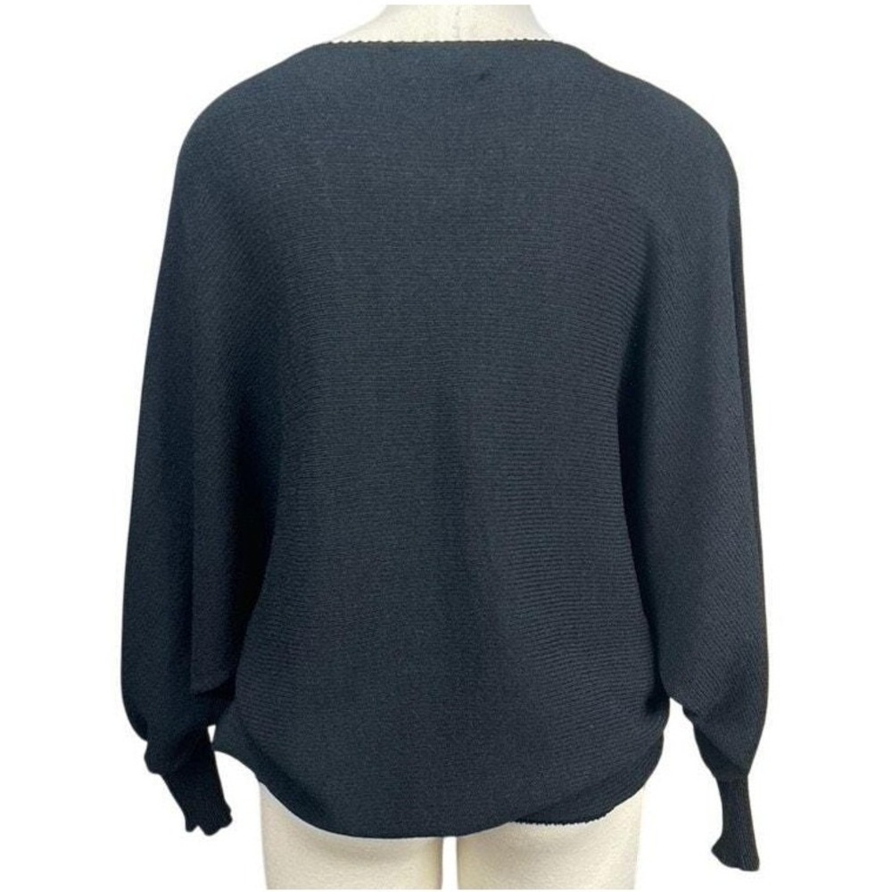 Vintage 80s Womens (L) Black‎ Knit Batwing Sweater Leather Applique Mobwife - Picture 4 of 7